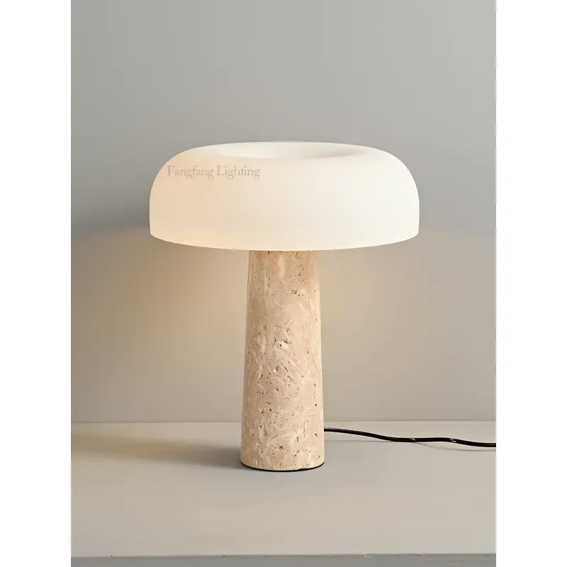 Modern Travertine Table Lamp Natural Stone LED Desk Lamp Indoor Decor Lighting Bedroom Living Room Study Matte Glass