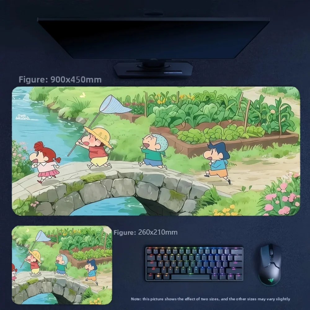 Animation Crayon Shin-chan and His Friends Outdoor Activities Leather Non-slip Mouse Pad Girls Office High Value Cute Table Mat