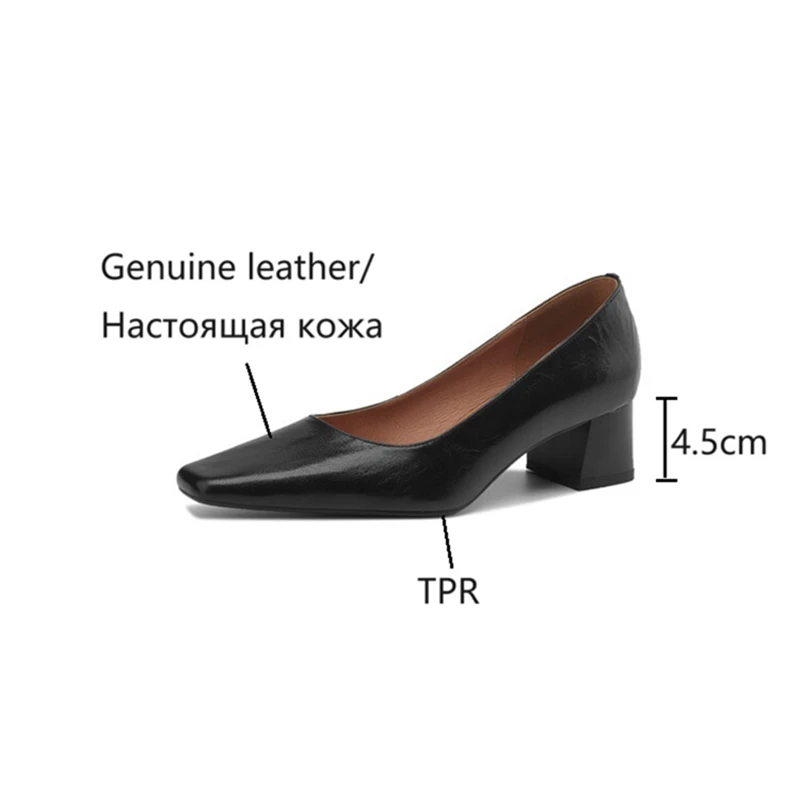 NEW Spring/Autumn Women Pumps Genuine Leather Shoes for Women Square Toe Chunky Heel Women Shoes Elegant Mid-Heel Office Shoes