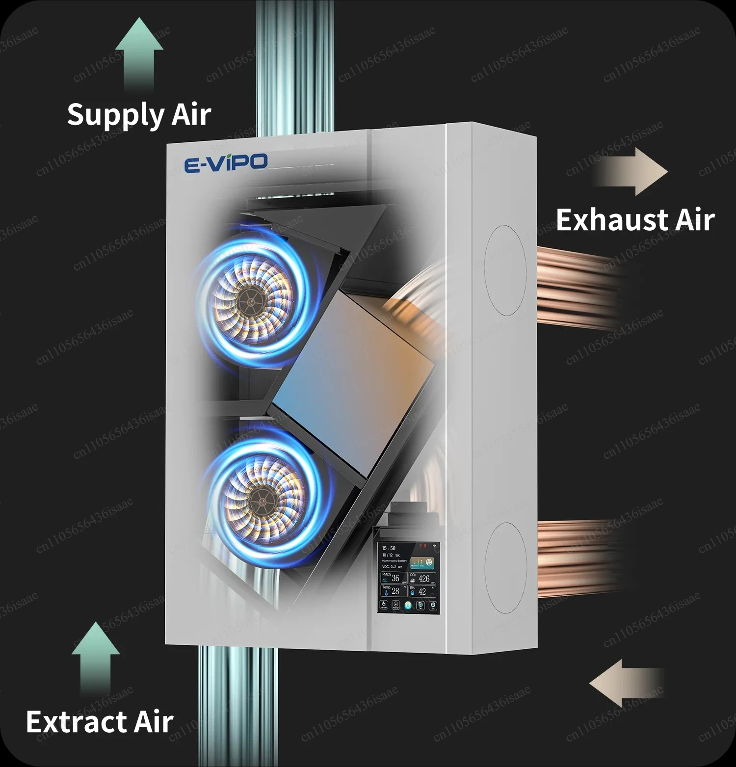 Ductless ERV Heat Recovery Recuperator Indoor Fresh Air Ventilation Purifier