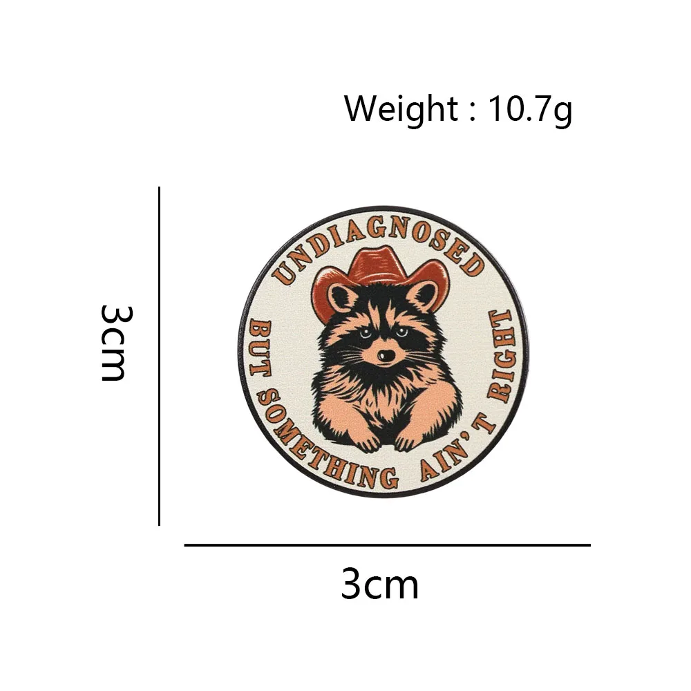Lustige Waschbär-Emaille-Pin „Nicht diagnostiziert, aber irgendetwas stimmt nicht“ Brosche Niedlicher Cowboy Trash Panda Abzeichen Metall-Anstecknadel Schmuck Geschenk – Detail 2