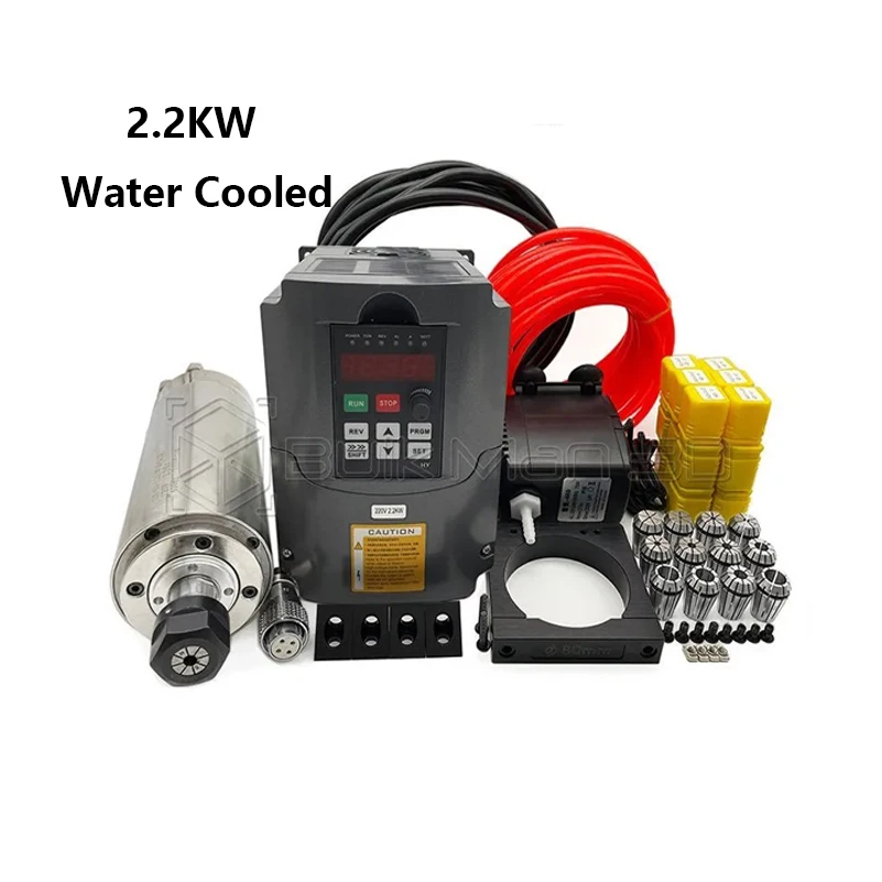 High Quality 2.2KW 220V/110V Water Cooled Spindle Motor VFD Inverter  ER20 Collet Chuck Kit  80mm Clamp +  Water Pump