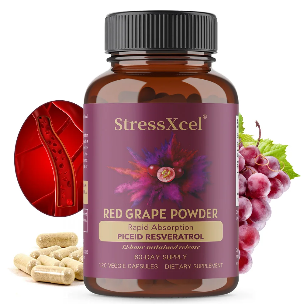 Red Grape Powder + Resveratrol Supplement,  Antioxidant, Supports Heart, Joint, Brain, Immune Health & Anti-Aging, Non-GMO