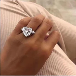 Eternity Heart shape Female ring 925 Sterling Silver 12mm Moissanite Engagement Wedding Band Rings for women Bridal Fine Jewelry
