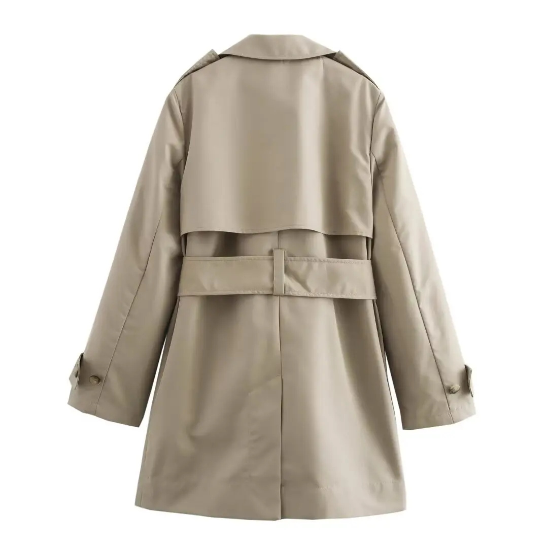 TRAFZA-Women Fashion Belted Trench Coat New 2024 Spring Autumn Urban Commuter Office Windbreaker Lapel Pocket Trench Coat