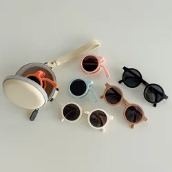 Retro Foldable Round Sunglasses for Kids Boys Girls Vintage Children Sun Folding Glasses Cute Baby Portable Goggles Eyewear