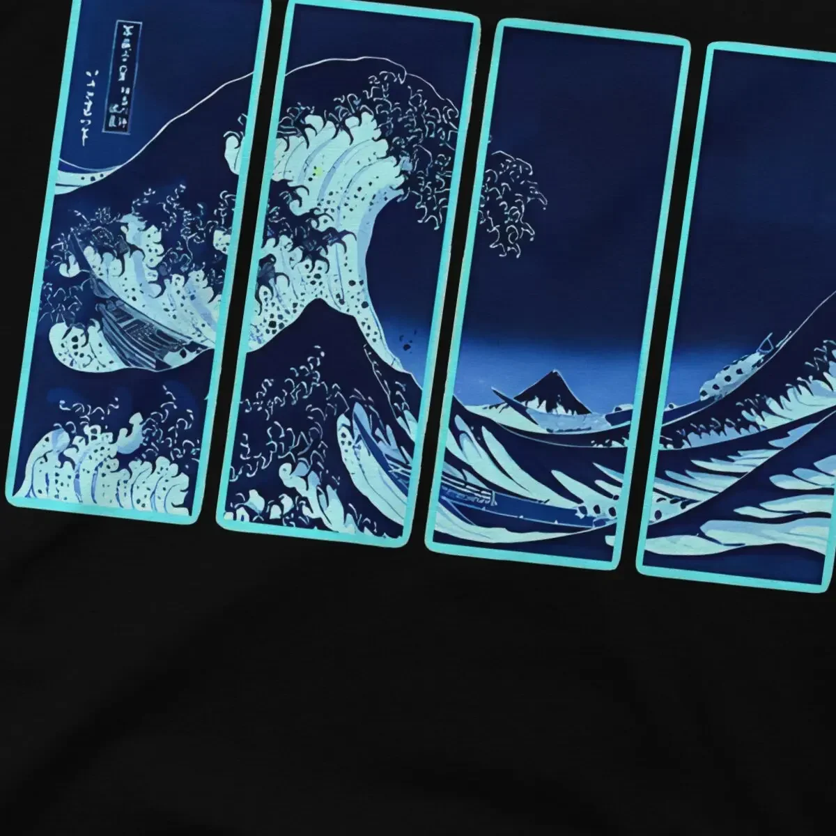 The Great Wave Kanagawa Neon Blue Vaporwave T Shirt Vintage Teenager Homme High Quality Tshirt Oversized O-Neck Short Sleeve