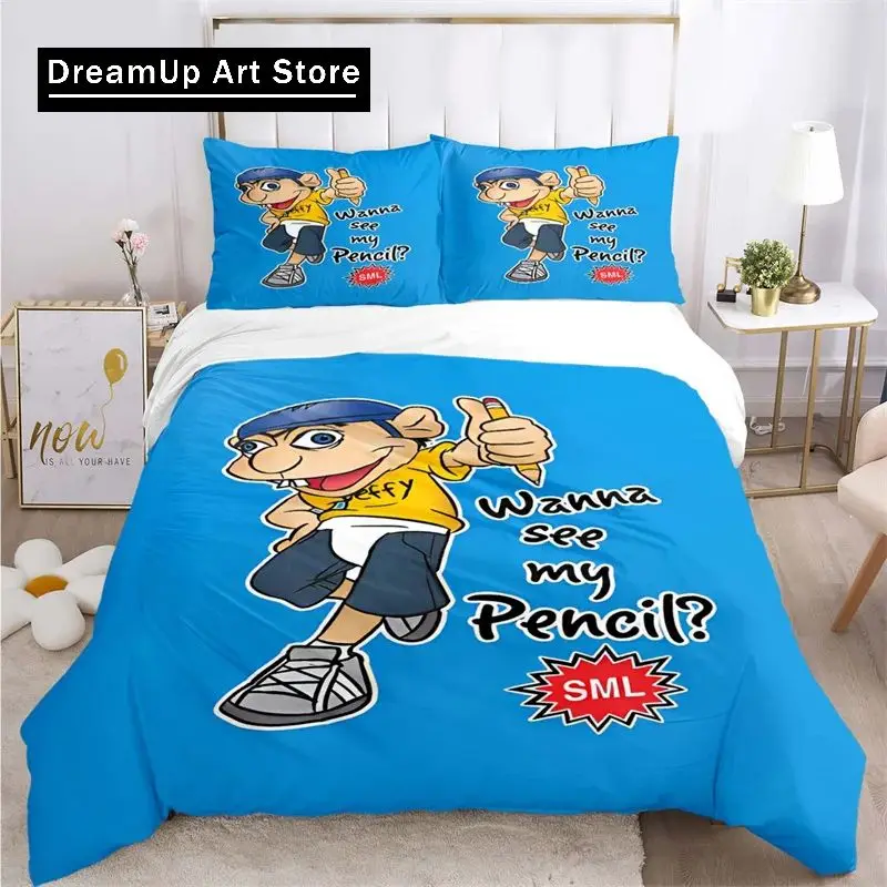 3D Print Cartoon SML Jeffy Bedding Set,Duvet Cover Comforter Bed Set Quilt Cover Pillowcase,King Queen Twin Size Boys Girl Adult