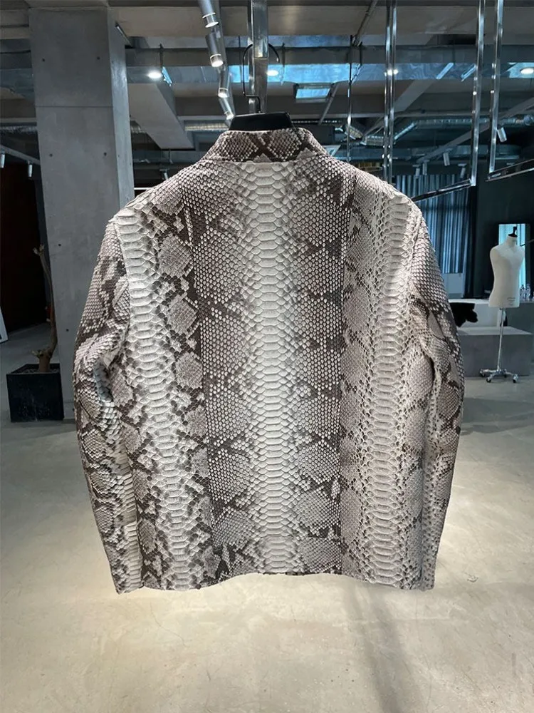 High Quality Snakeskin Luxury Mens Jacket New Stand Collar Slim Fit Genuine Leather Short Coat Customization Not Accept Returns view 2