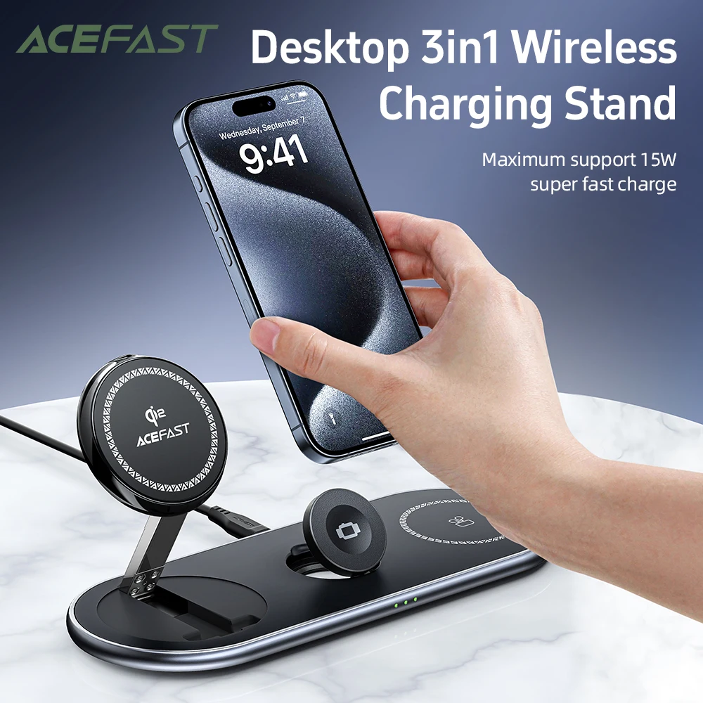 

ACEFAST 3in1 Qi2 15W Magnetic Wireless Fast Charging Pad For iPhone 16/15 Foldable Wireless Charging Station For Airpods iWatch