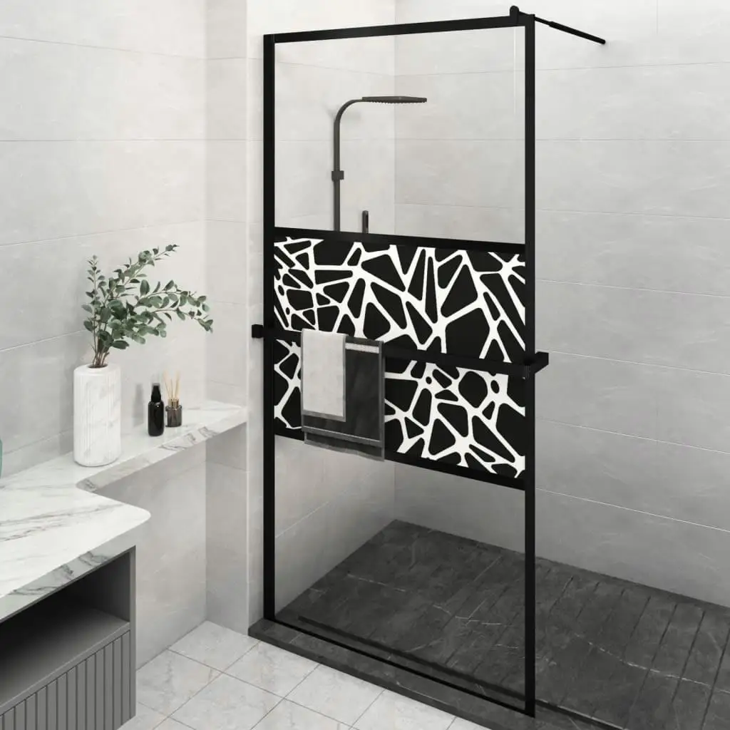 Black Walk-in Shower Wall with Shelf 45.3x76.8cm ESG Glass & Aluminum - Modern Bathroom Design