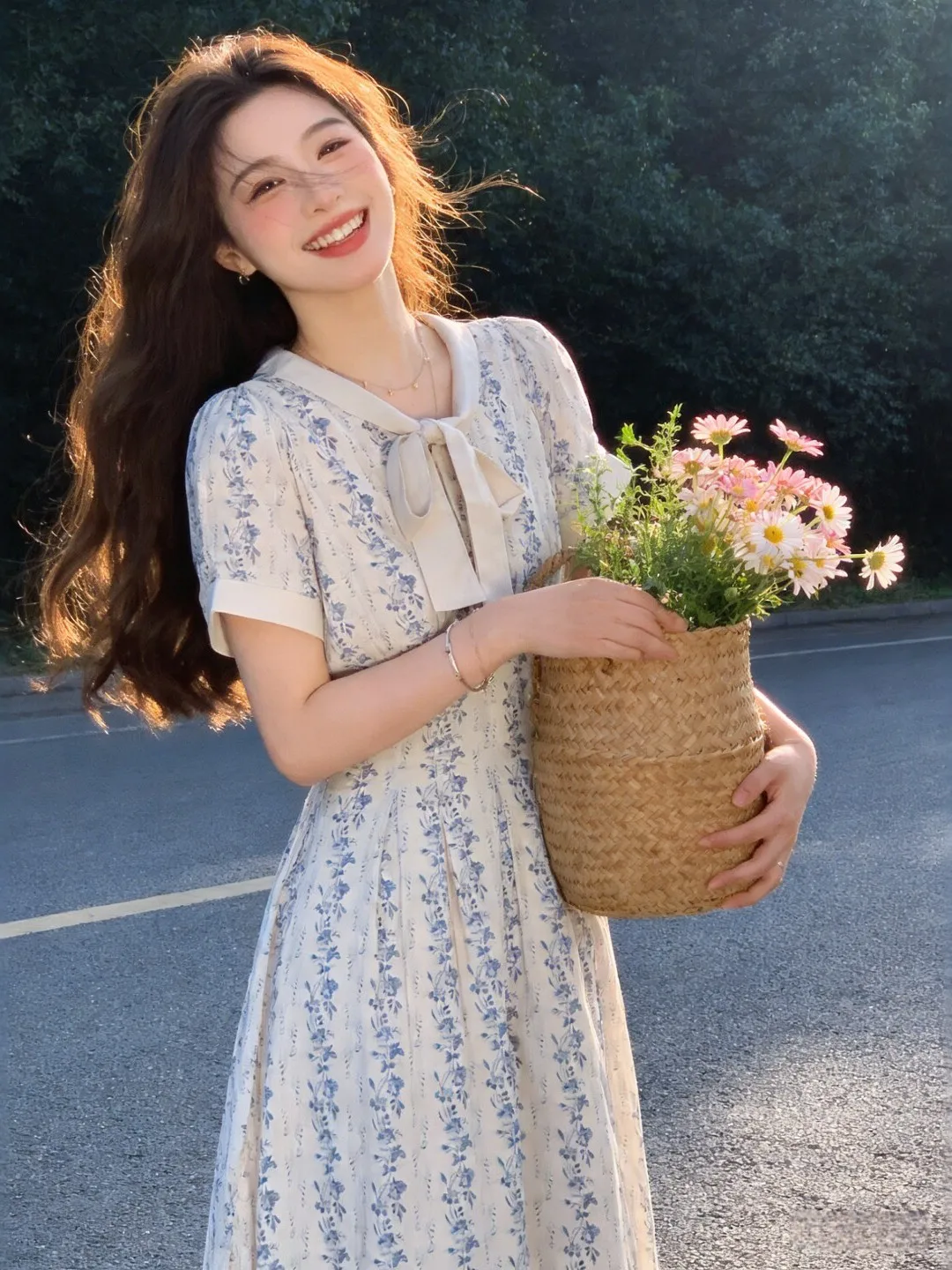 

Retro Sweet Style Slimming Dress Short Sleeve High Waist Cotton Blend Business Casual Summer Dress for All Occasions
