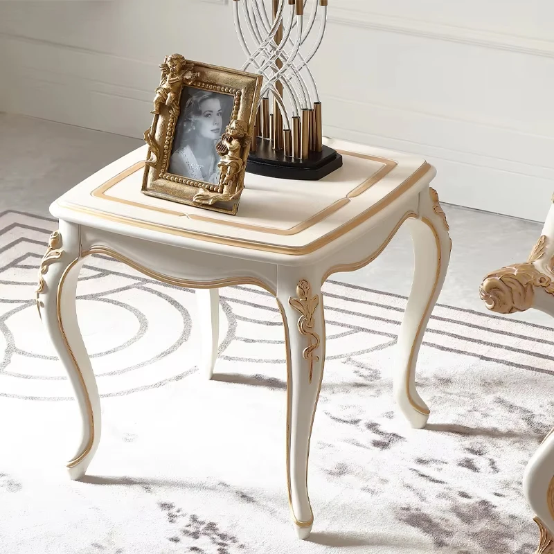 

！@Classical French White Solid Wood Living Room Rustic Convertible Luxury Square Vintage Side Table Home Furniture