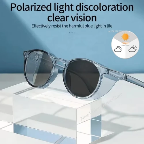 Imagen 1 del producto Gafas de sol fotocromáticas polarizadas protectoras con protectores laterales, bloqueo de luz azul, antialérgicas, antiniebla, contra salpicaduras de viento