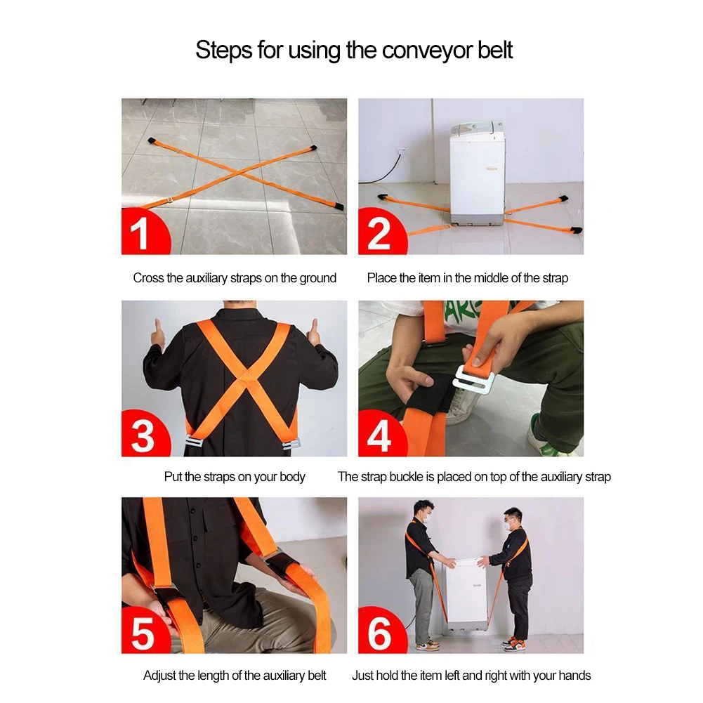 Labor Saving Furniture Moving Belt Rope Tension 2-Person Lifting Straps Lift Move Carry Appliances Mattresses Up Safely Easily