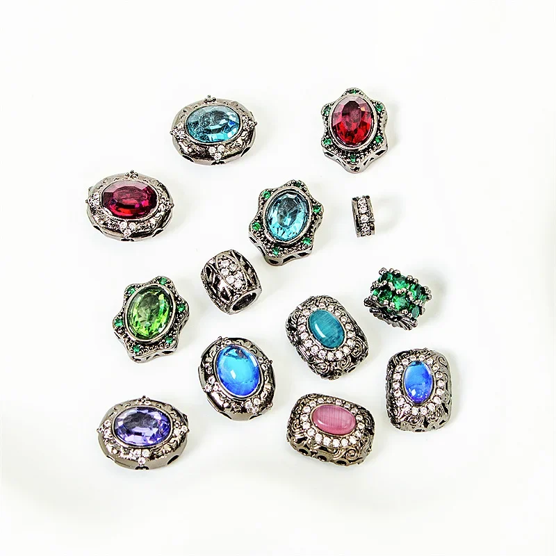 5 Pieces Copper Plated Gun Black Inlaid Zircon Spacer Beads DIY Pearl Bracelet Necklace Hand String Jewelry Accessorie Wholesale