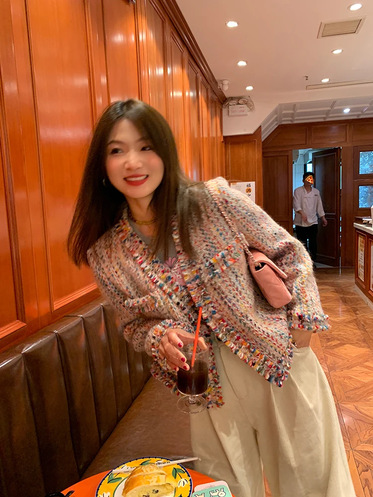 2024 가을 겨울 울 코트 여성용 스몰 프래그런스 스타일 패션 아우터웨어 한국 버전 하이 웨이스트 타입 버튼 디테일