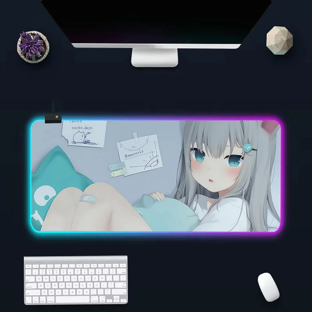 Nekoha Shizuku-Tapis de souris RGB pour PC Gamer, en caoutchouc, avec éclairage LED, pour ordinateur de jeu