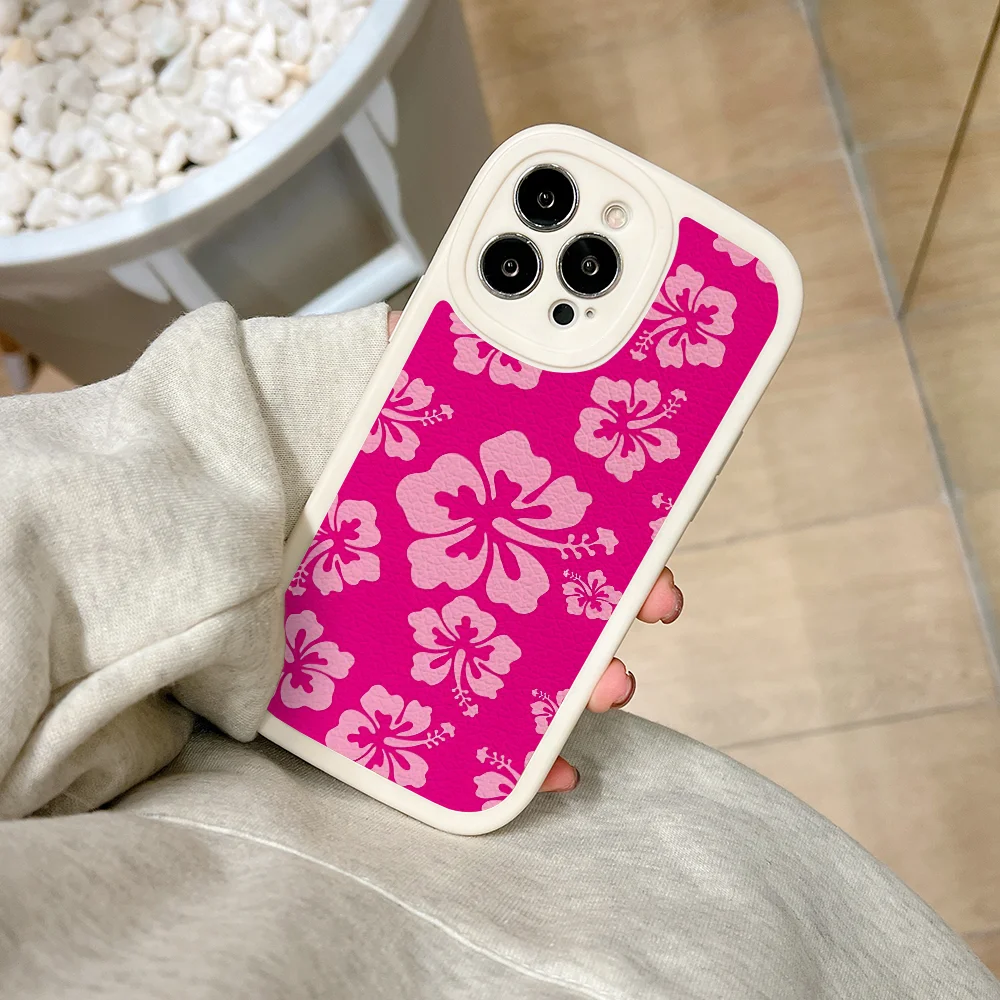 Tropical Pink Hibiscus Flower Hawaiian Phone Case For IPhone 11 12 13 14 15 Plus Pro Max PU Leather Silicon Soft Cover