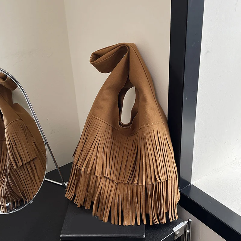 Wildleder-Quasten-Umhängetaschen aus hochwertigem Kunstleder, modische, geräumige, luxuriöse und beliebte Damen-Handtaschen, lässig, neu – Detail 35
