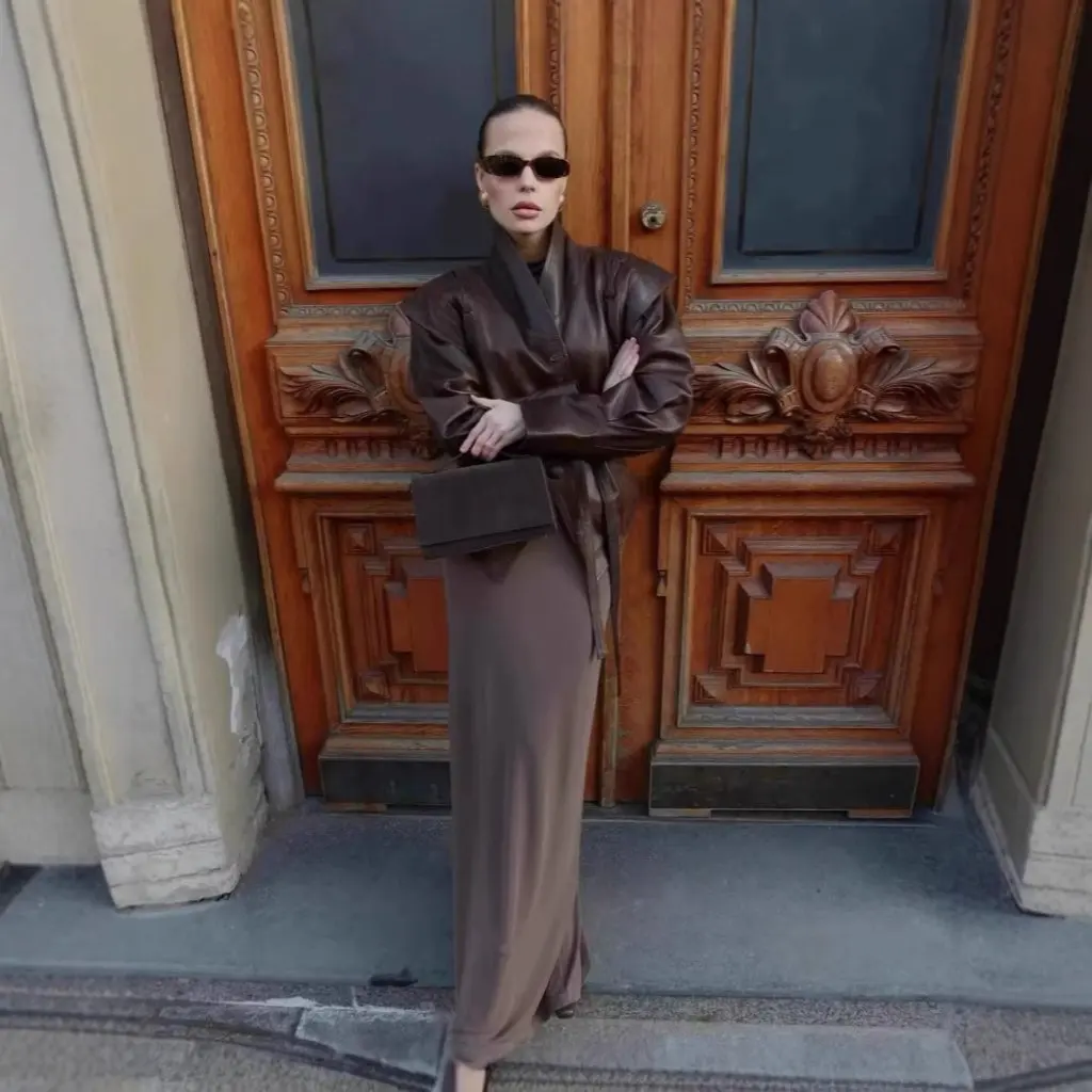 レディースレトロフルーツカラーシングルブレストレザージャケット春秋ファッションベルト付きオールマッチアウターウェア