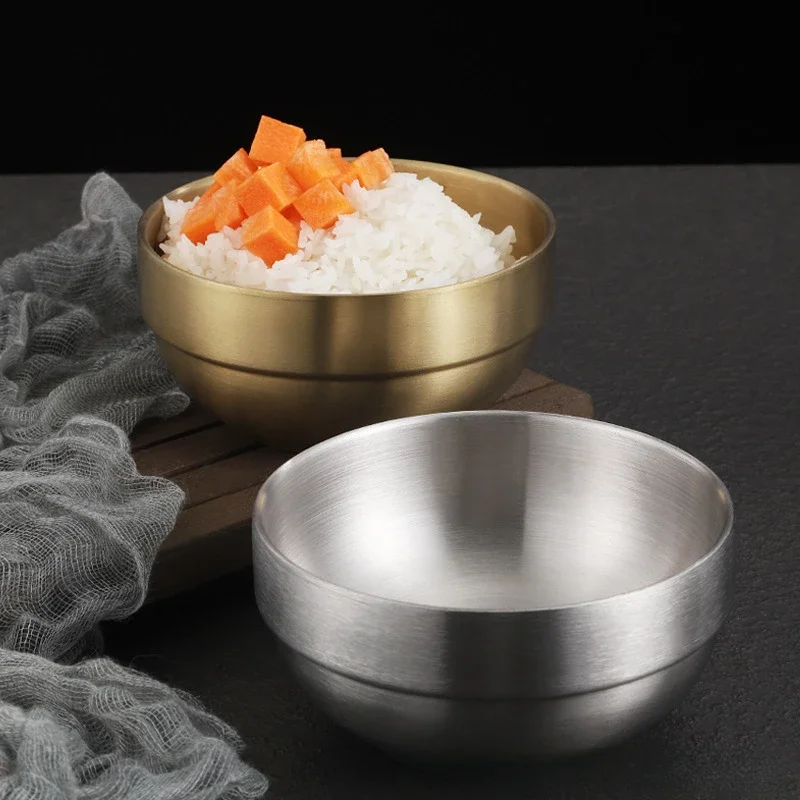 Korean Gold Double Layer 304 Stainless Steel Rice Bowl Small Children Eat Commercial Cooking Kimchi Soup Bowl