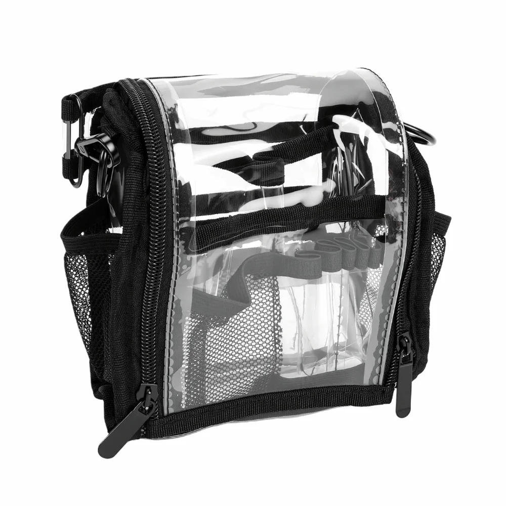 Waterproof Makeup Organizer Bag PVC Elastic Brush Loop Makeup Artist Bag Mesh Pocket Lip Product Organizer