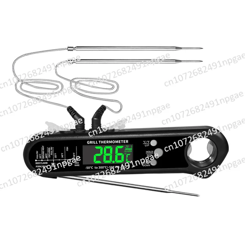 Folding Double Needle Barbecue Thermometer, Alarm Electronic Oven Thermometer