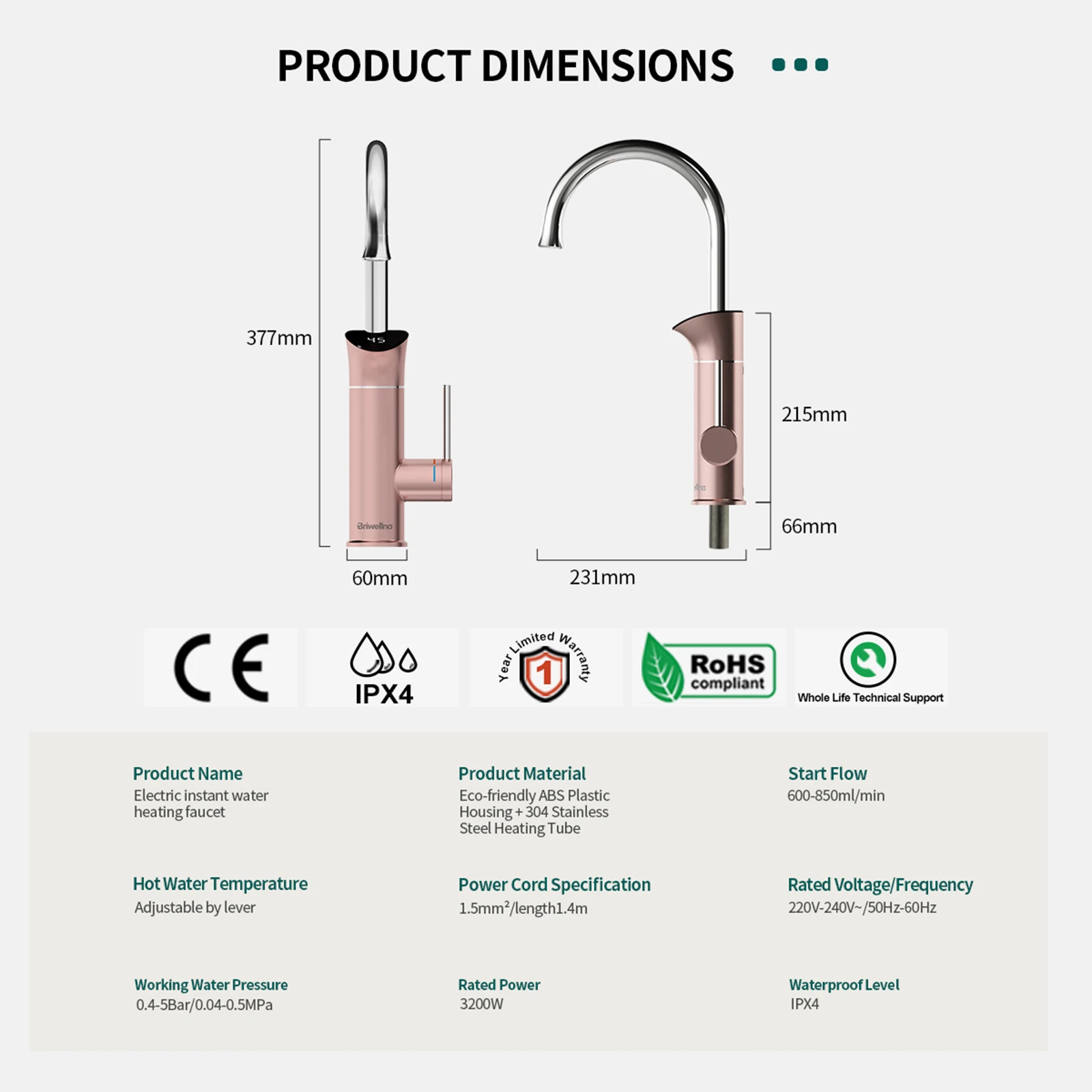 Electric Instant Water Heater 2-in-1Faucet Water Heater 360-Degree Swivel Spoutfor Continuous Hot Water with 304 Stainless Steel