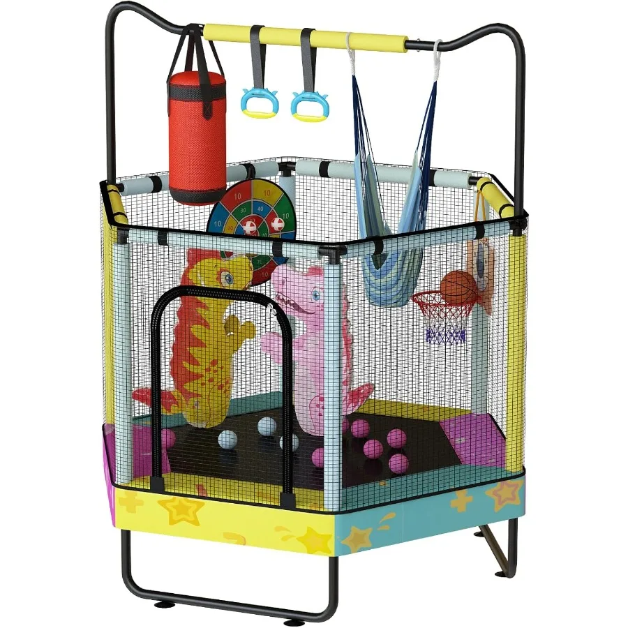 

Батут для малышей с защитной сеткой, одобренный ASTM, грузоподъемность 227 кг, для детей 1-8 лет, регулируемый поручень, 7-i