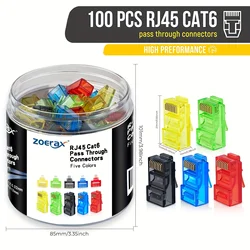 ZoeRax 100Pcs RJ45 Cat6 Connectors Pass Through, Assorted Colors (20pcs/color), EZ to Crimp Modular Plug Bottled