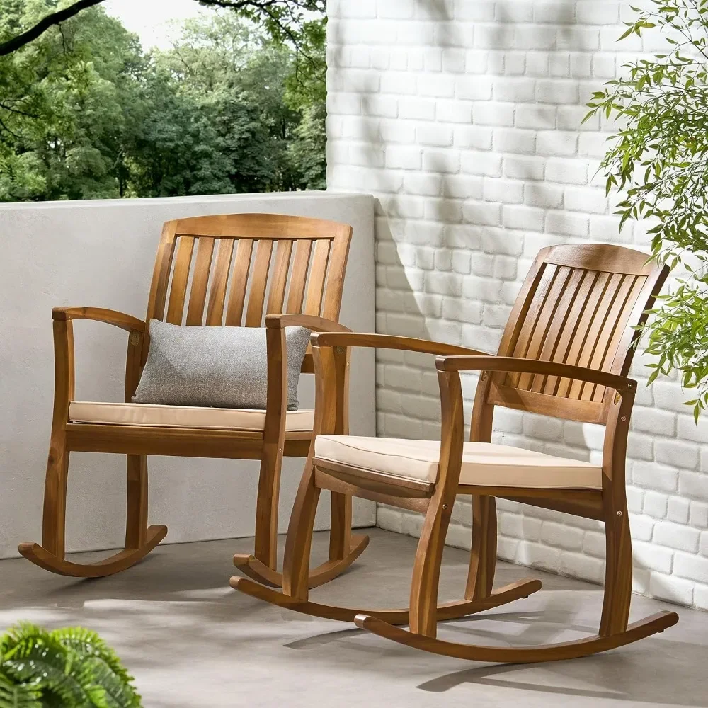 

Acacia Rocking Chairs with Cushions, 2-Pcs Set, Teak Finish