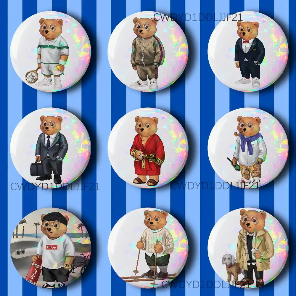 Modische Baron Filou Bären-Icons Abzeichen Kreative Figuren-Emaille-Pins Runde Weißblech-Brosche Taschen- und Kleidungszubehör