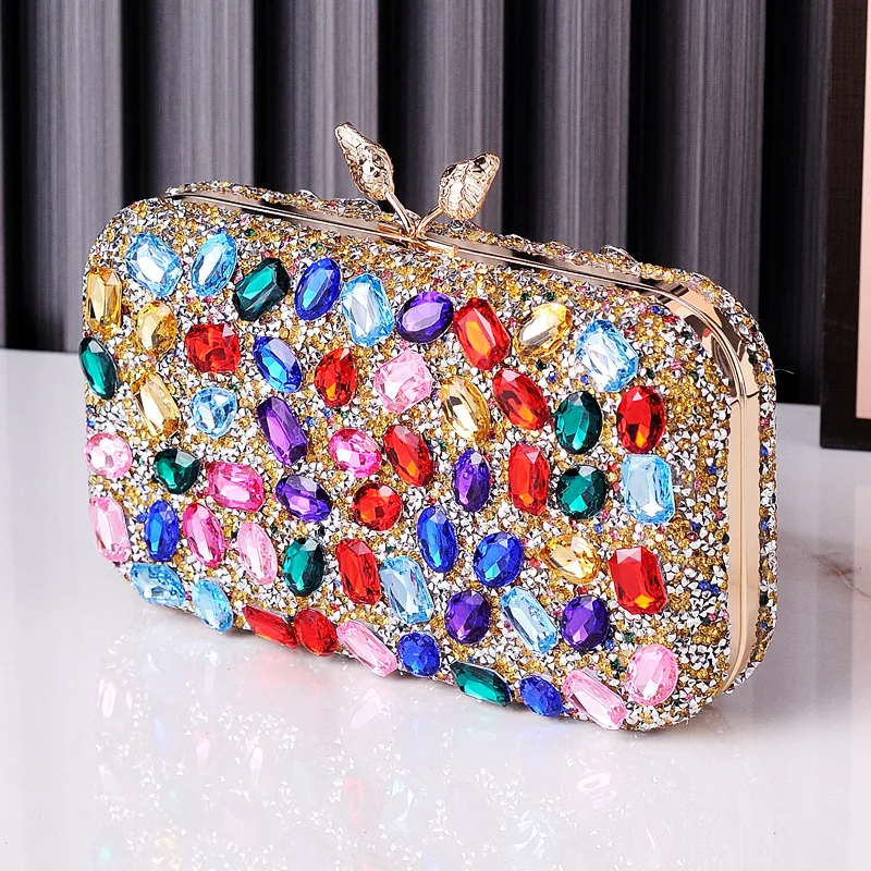 

European And American Diamond-Studded Evening Clutch Colorful Resin Sparkling Diamond Clutch Socialite Fashion Chain Handbag