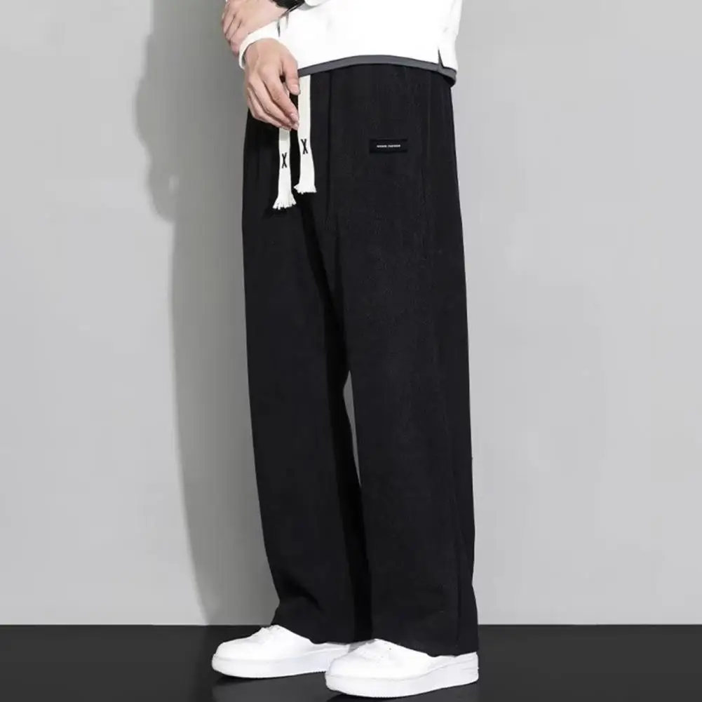 

Men Wide-leg Pants Drawstring Waist Men Pants Stylish Men's Corduroy Pants Comfortable Elastic Waist Loose Fit Pocketed for Fall