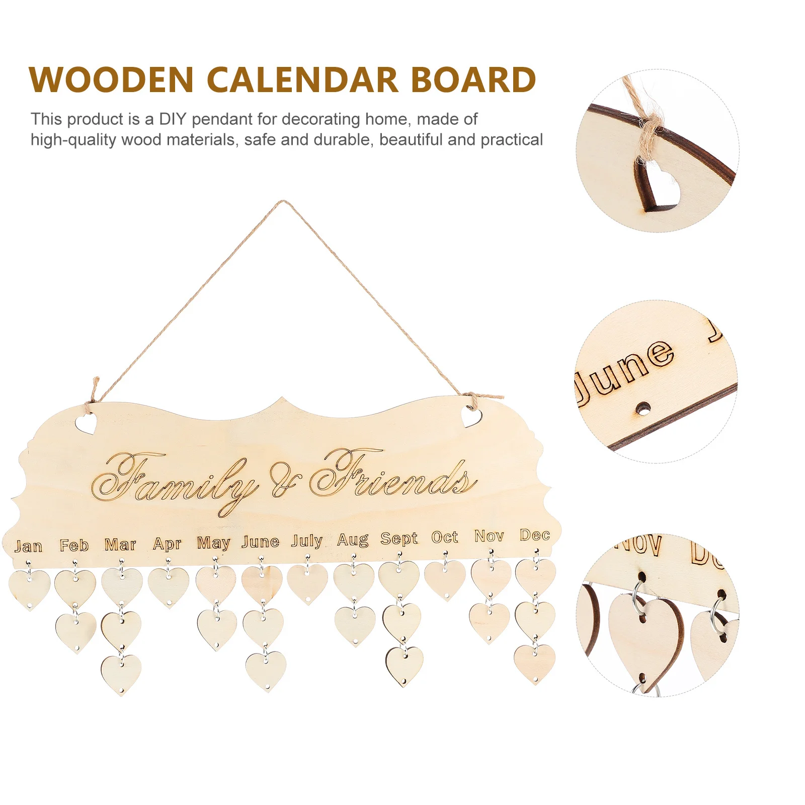 

Wooden Calendar Hanging DIY Reminder Plaque Board Family Birthday Anniversary Home Wall Decor Date Reminder Hanging DIY Calendar