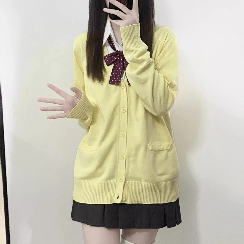 النمط الياباني JK موحدة سترة مشغولة من الصوف نمط Preppy سترة المدرسة الحلو تنوعا سترة طويلة الأكمام الخريف الشتاء جديد