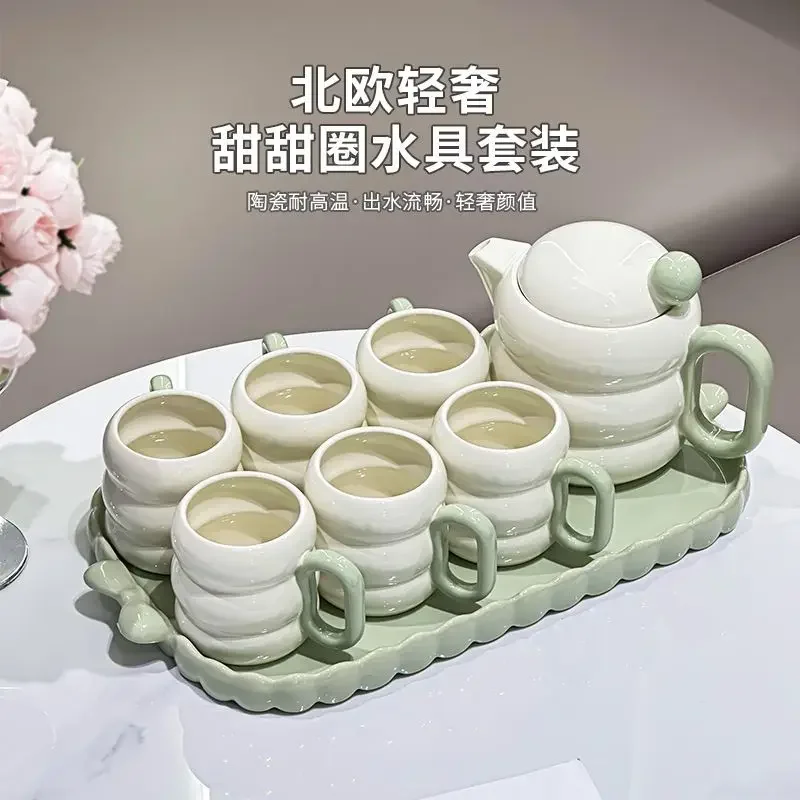 Tea pot set Household water cup Moving into a new home High grade milk and oil style tea set, tea cup with hand gift