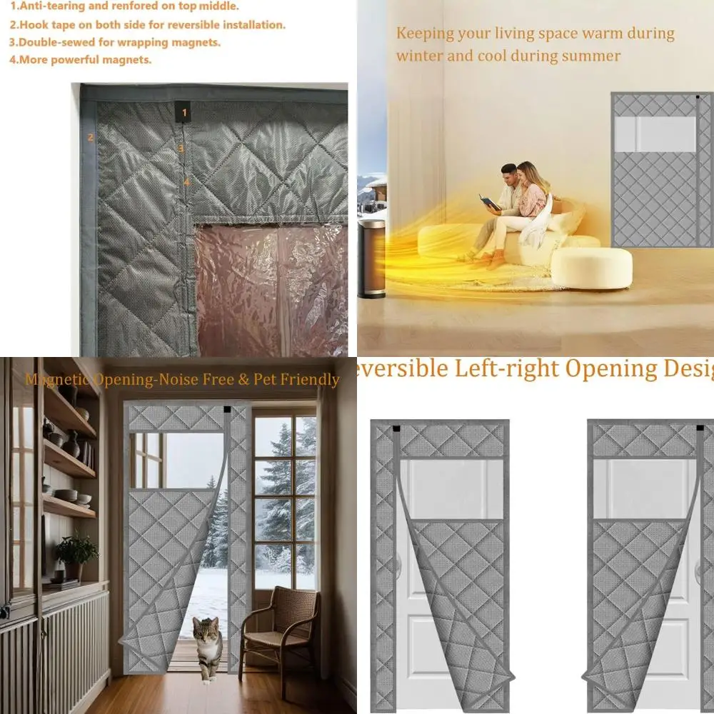 

Gray Diamond Pattern Magnetic Insulated Side-Open Door Curtain, 74x80 Door, 77x82 Size, Keeps Warm in Winter and Cool in Summer