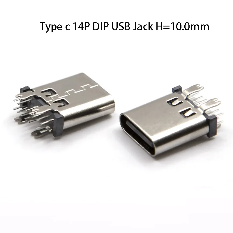 1PC Type-C Female 14P USB 3.1 Harpoon Fixing Foot 180 Degree Straight Insertion 10.0mm 10.5mm USB Charging Connector Fork Legs