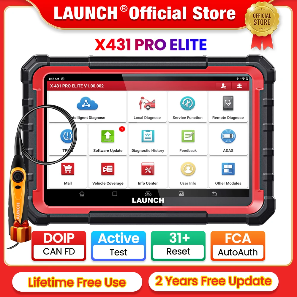 LAUNCH X431 PRO ELITE 8' inch Car Diagnostic Tools Auto OBD OBD2 Scanner CAN FD/DOIP ECU Coding Active Test PK CRP919E BT