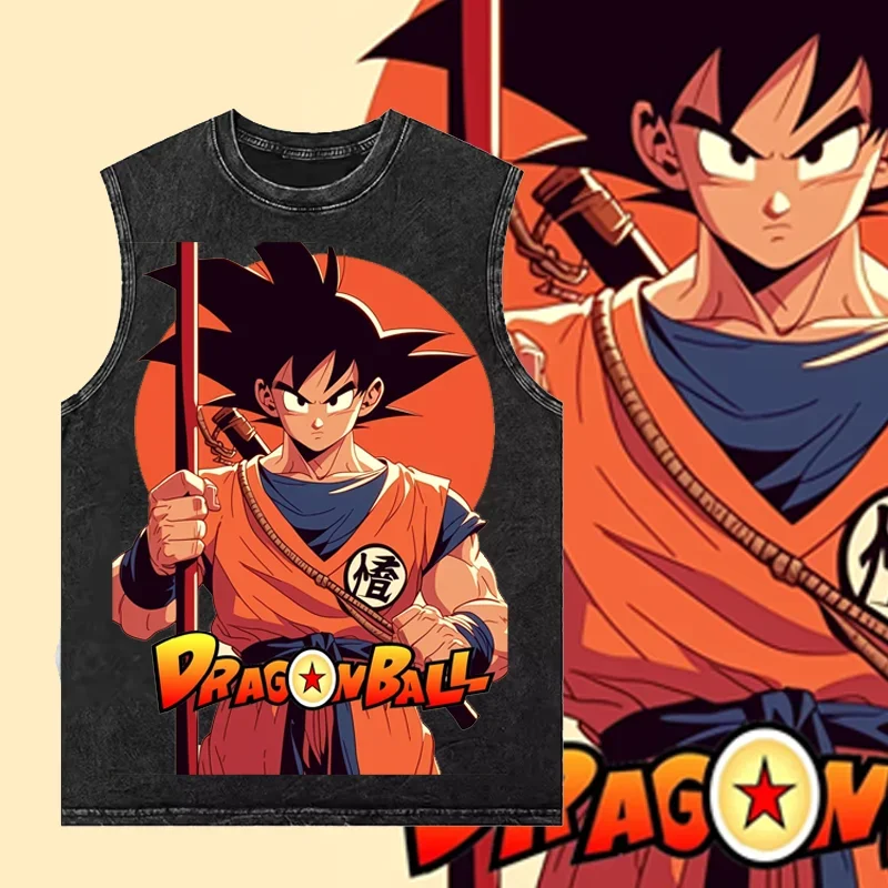 

Dragon Ball Goku Man Sleeveless Shirt Washed Vest Loose Oversized Cotton Summer Women's Tank Top Gym Fitness Y2k Couple Outfits
