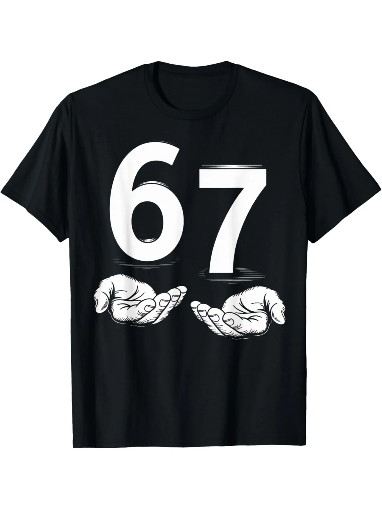 

Men's Casual Short Sleeve Graphic Tee - 67 Number & Hands Print Crew Neck Summer T-Shirt for Men Breathable Everyday Wear