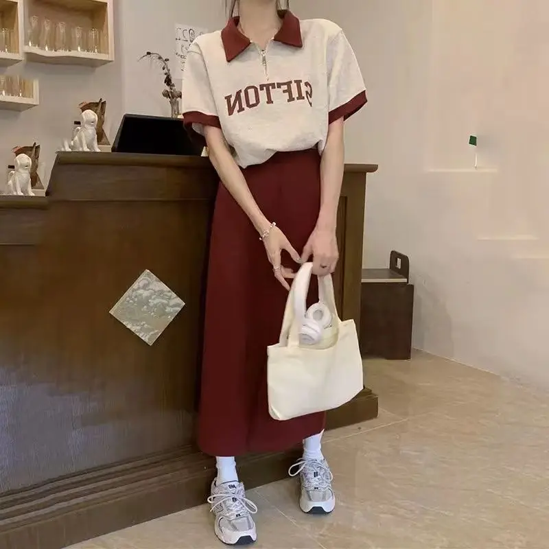 

Age-reducing letter printed polo collar top T-shirt sweet and spicy style 2024 summer new style fashionable style y2k tops emo