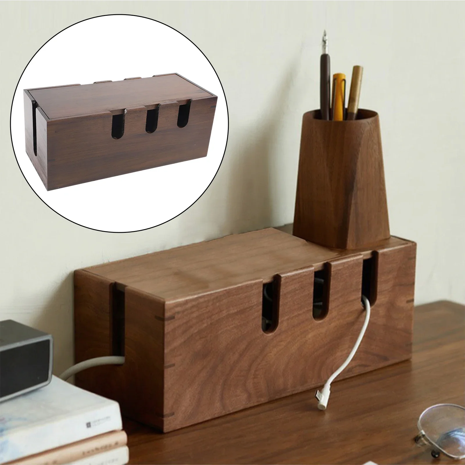 

Organize Electronic Devices and Cords with Solid Wood Storage Box Featuring Multifunctional Use and Easy Access