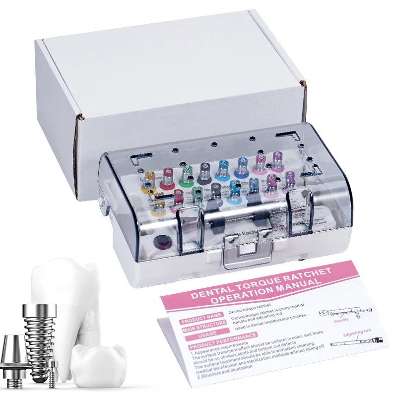 

18 шт., отвертка для зубных имплантатов, универсальный динамометрический ключ 10-70NCM, красочная отвертка с храповым механизмом, набор для протезирования, инструмент для ремонта посадки