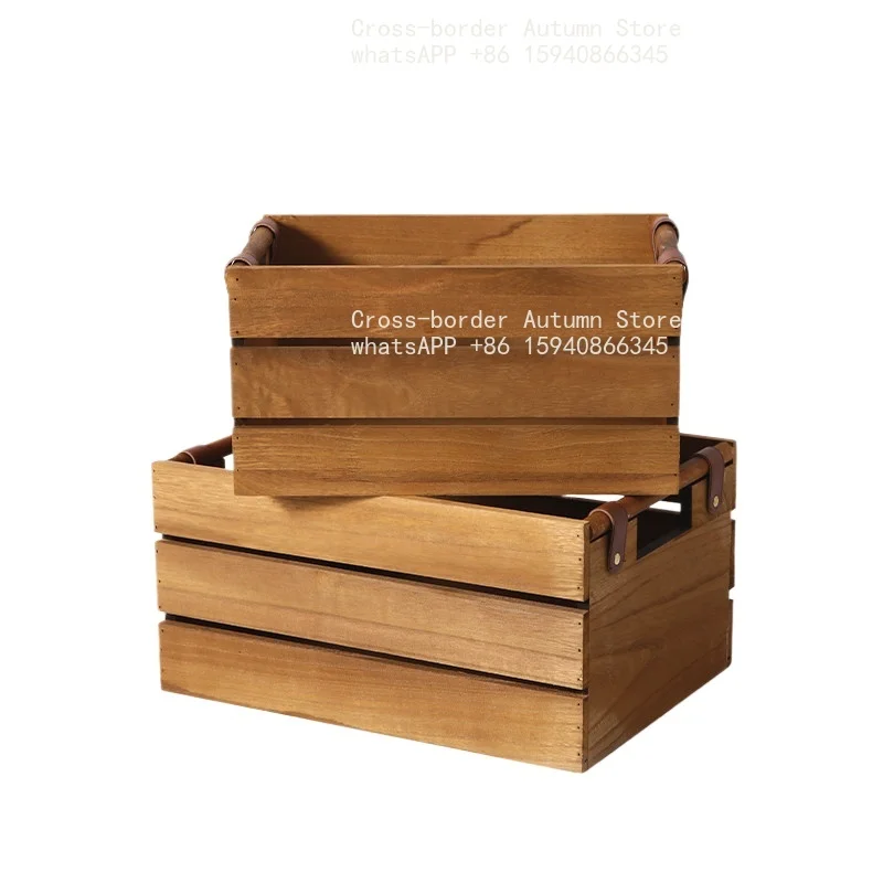 Wooden storage basket Household desktop sundries storage basket Snack finishing basket Rectangle living room solid wood