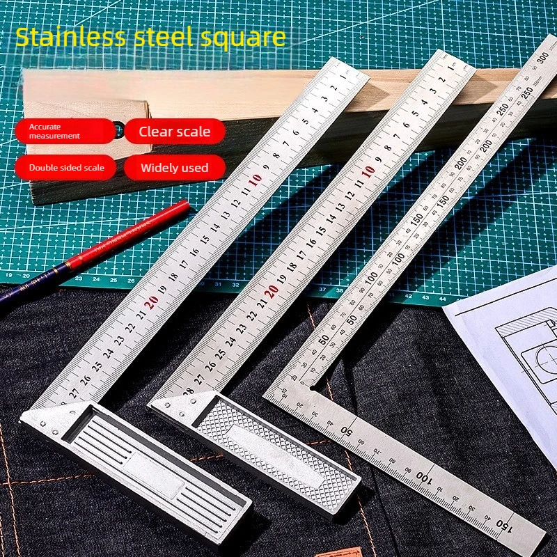 Professional Portable Stainless Steel Angle Ruler 90 Degree Measuring Square Multi Function Protractor Hand Measurement Tool