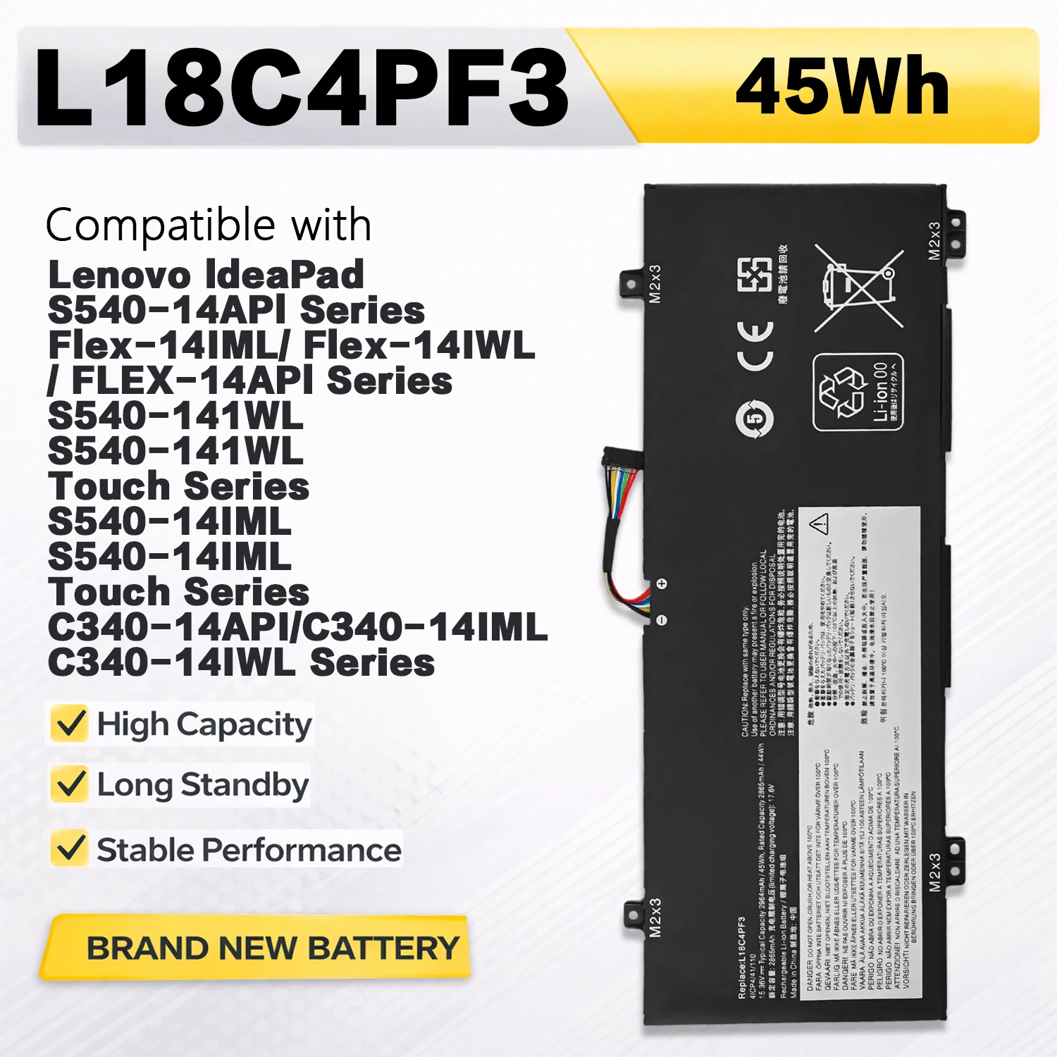 PowerHub L18C4PF3 15.36V 45Wh Battery For Lenovo IdeaPad S540-14API S540-14IML C340-14API C340-14IML Flex-14API Replace L18M4PF3
