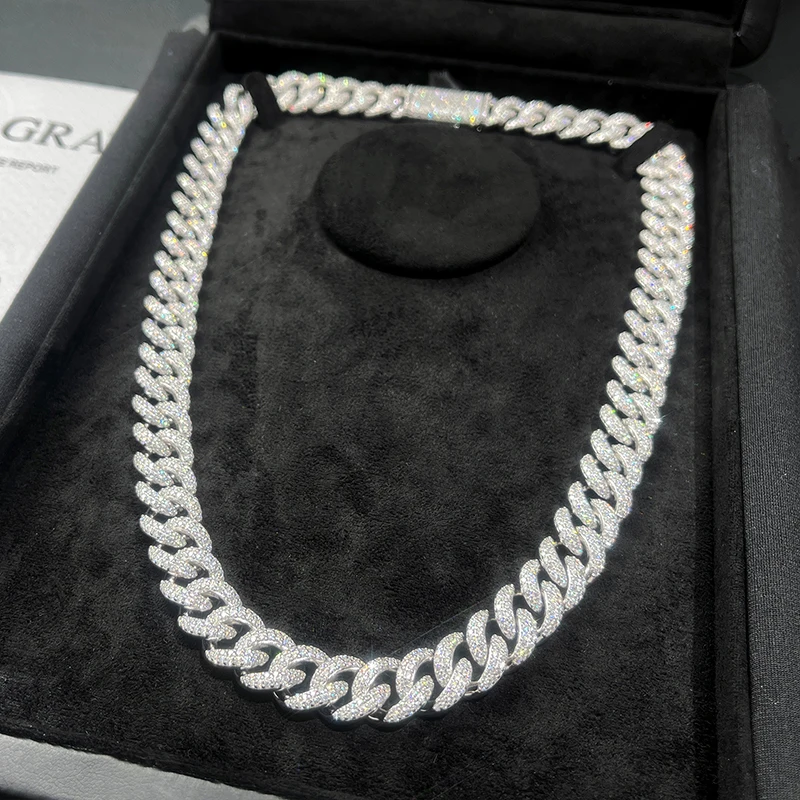 New Arrival 14mm Gold Plated 925 Sterling Silver VVS Moissanite Diamond Iced Out Cuban Link Chain With Luxury Jewelry Box